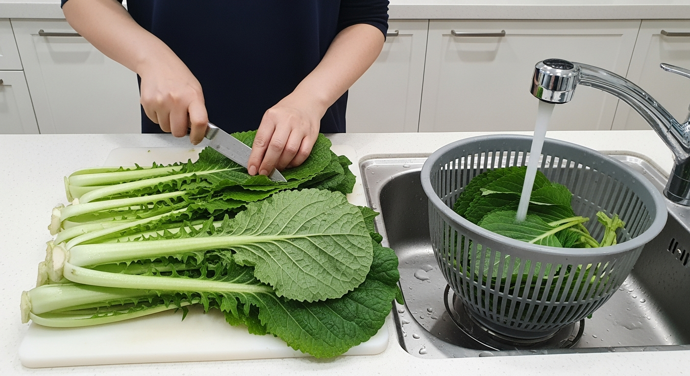 봄동 손질과 세척 단계별 과정 사진 시퀀스