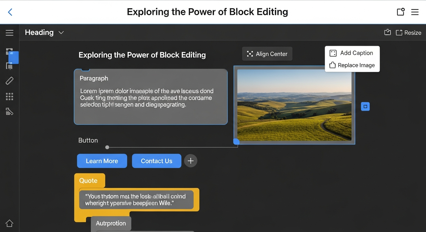 워드프레스 구텐베르크 편집기의 블록 기반 콘텐츠 편집 화면