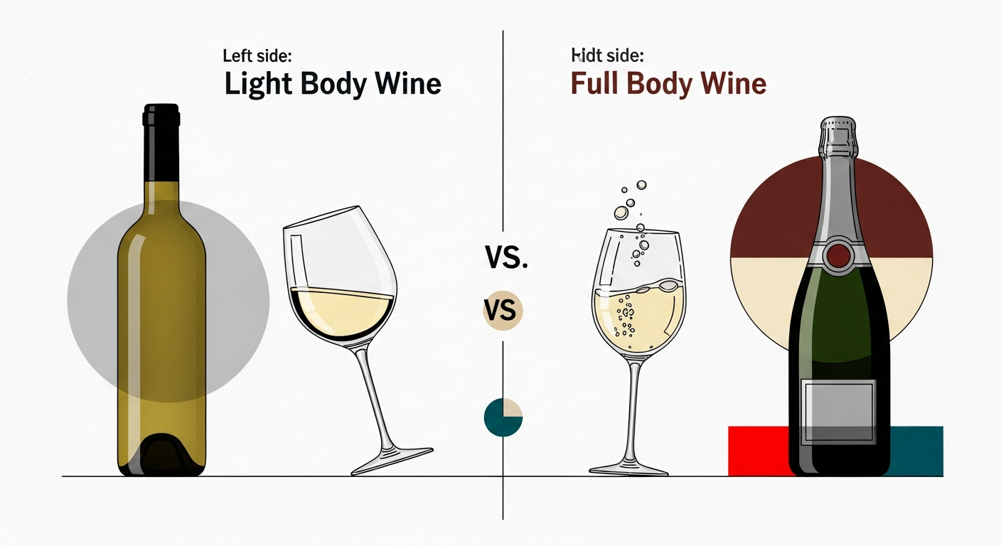 라이트 바디 와인과 풀 바디 와인의 차이를 한눈에 비교하는 인포그래픽 이미지