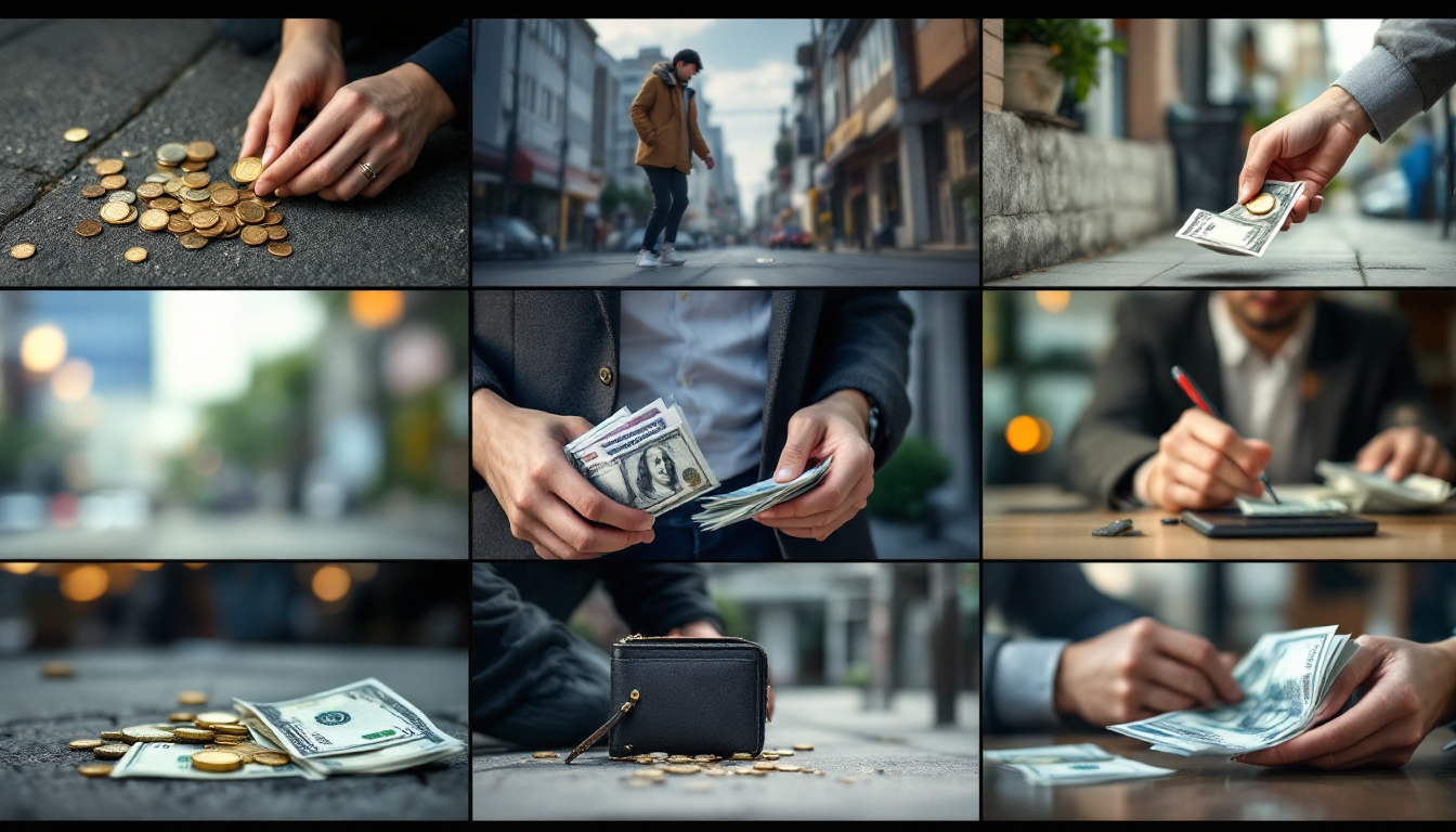 돈을 줍는 꿈 지갑을 잃는 꿈 돈다발을 받는 꿈 새 지폐를 세는 꿈 도둑맞는 꿈 등 상황별 장면을 담은 콜라주