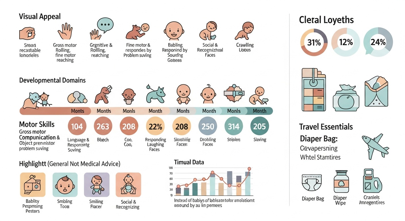 3개월, 5개월, 7개월 아기 발달 단계와 여행 준비물 인포그래픽