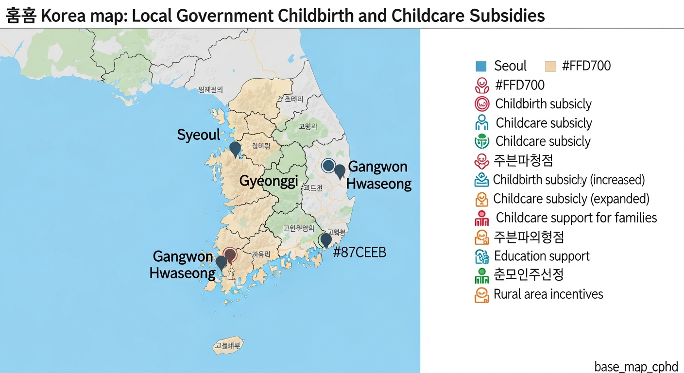 대한민국 주요 지자체별 출산·육아 지원금 지역별 안내 지도