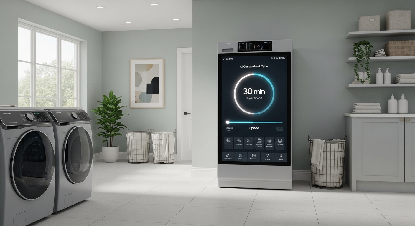 삼성 비스포크 AI 콤보 세탁기와 건조기가 하나로 되어 있는 모습