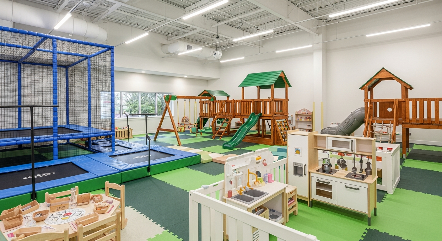 아이들이 좋아하는 대형 실내 놀이터 시설의 생생한 모습