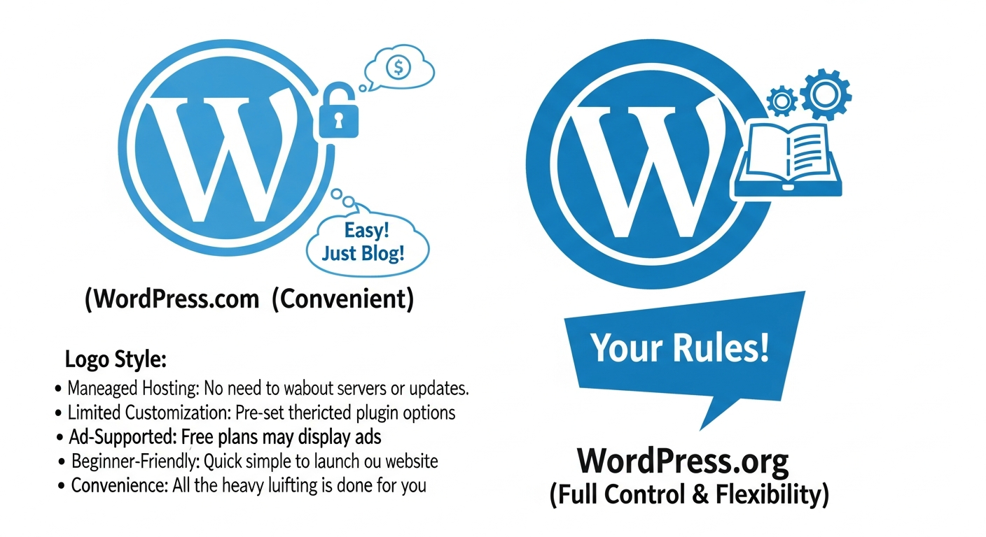 워드프레스 닷컴과 오알지의 차이를 설명하는 일러스트
