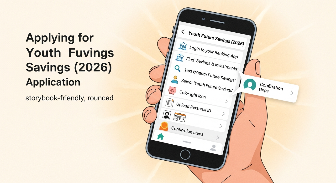 따뜻한 동화풍 일러스트로 표현한 2026년 청년미래적금 비대면 신청 절차 안내