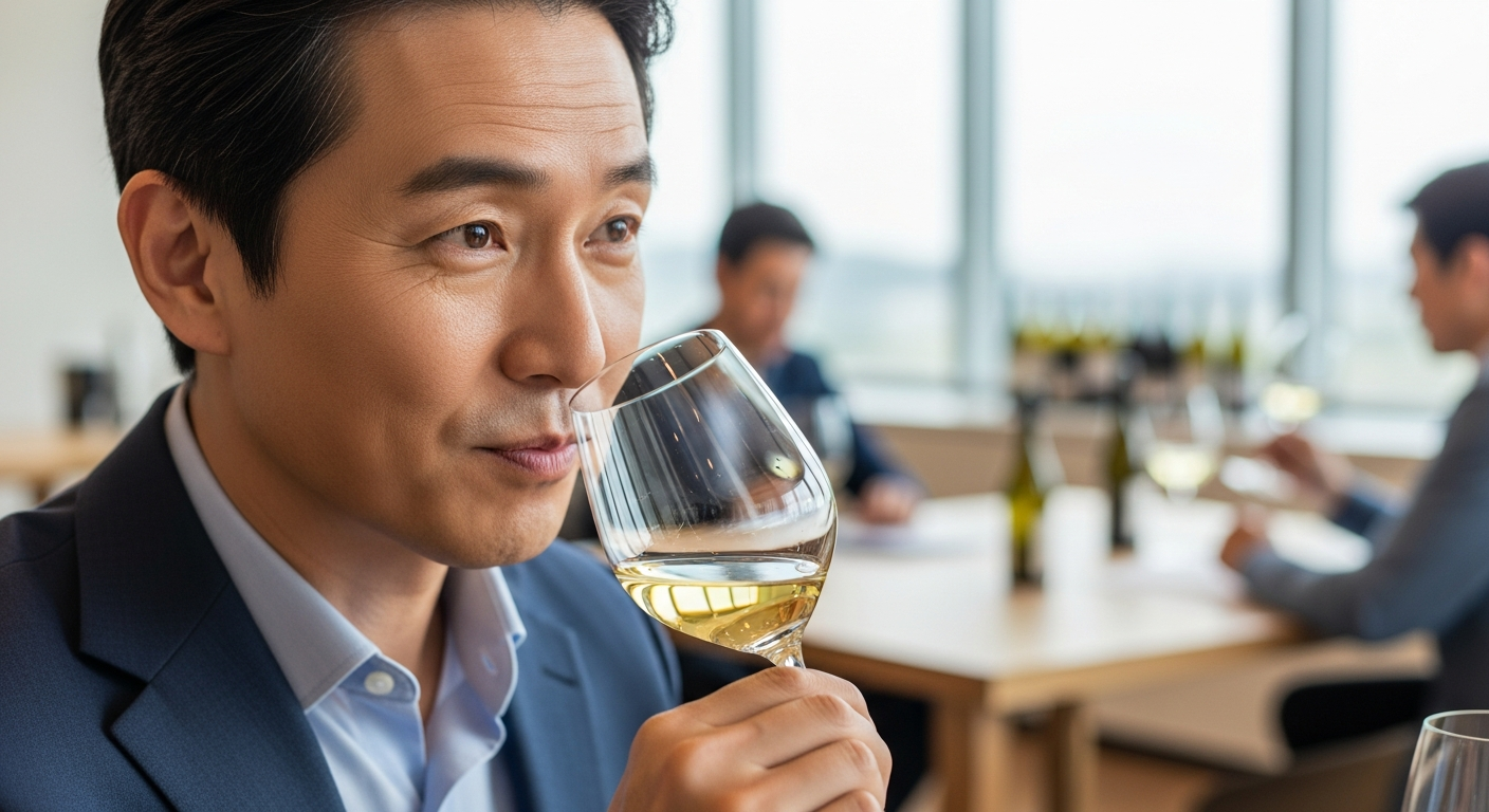 와인 산도의 짜릿함을 즐기는 한국 와인 애호가의 모습
