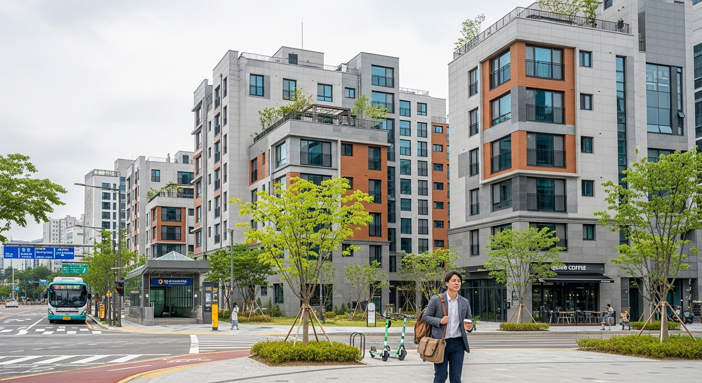 2026년 청년을 위한 공공임대주택과 역세권을 보여주는 현대적인 도시 풍경