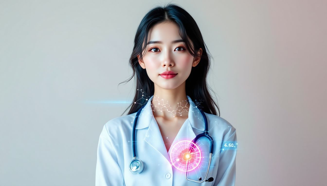 호르몬 감소와 내장지방 축적 근육 감소를 시각적으로 보여주는 중년 한국 여성과 의료 오버레이의 합성 이미지