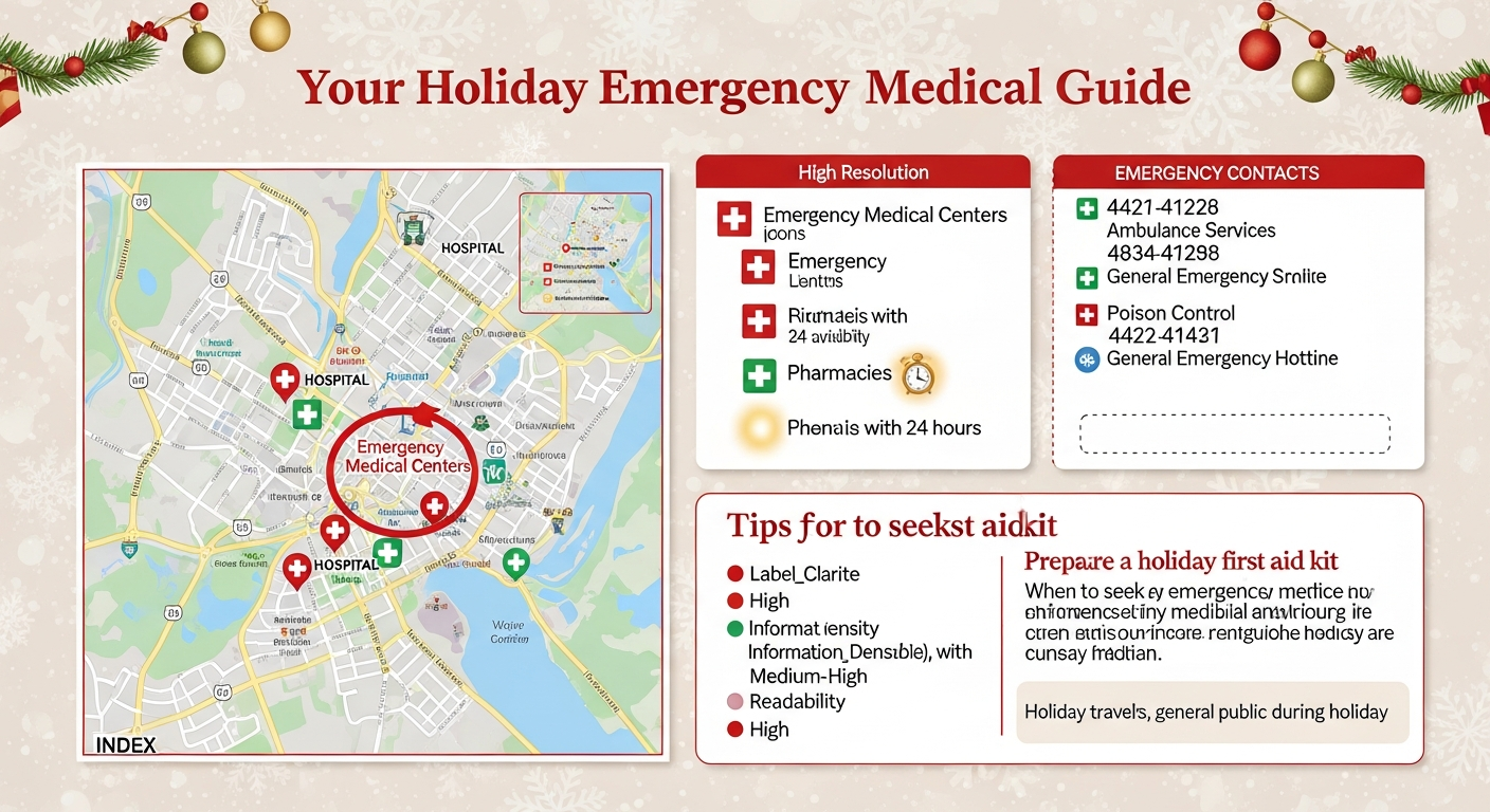 명절 당직 병원과 약국을 지도와 아이콘으로 안내하는 이미지