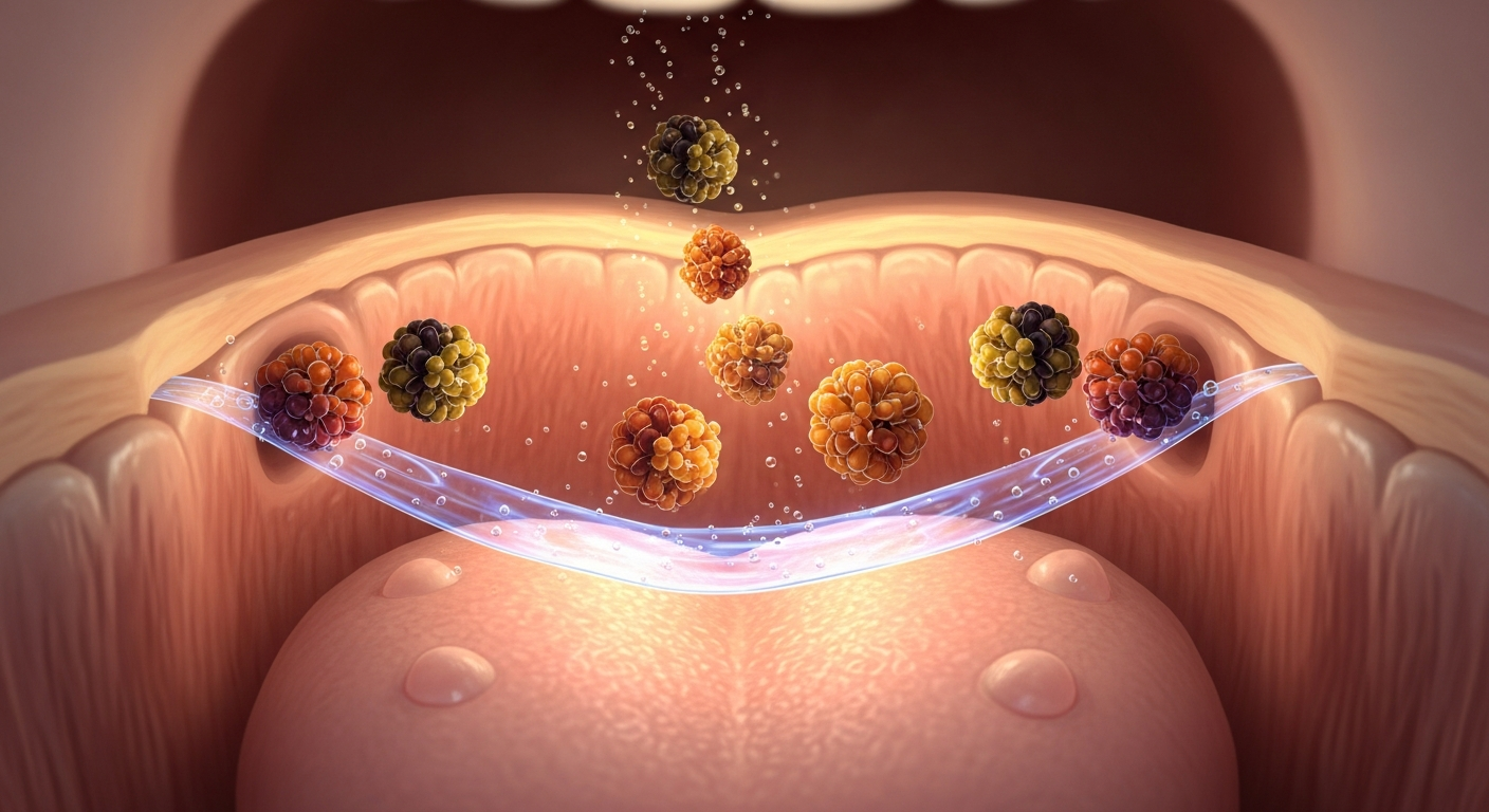 탄닌이 입안 단백질과 결합하는 과학적 원리를 일러스트로 표현한 이미지