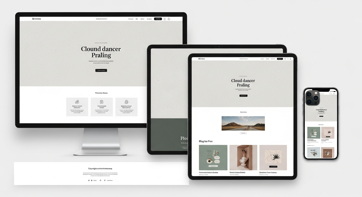 여러 기기에서 보여지는 세련되고 텍스처가 느껴지는 워드프레스 홈페이지 디자인