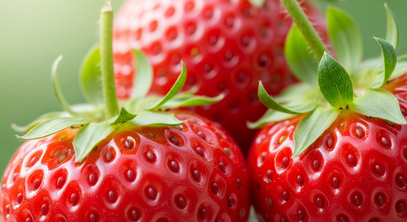 잘 익은 붉은 딸기의 색깔과 광택을 보여주는 클로즈업 사진