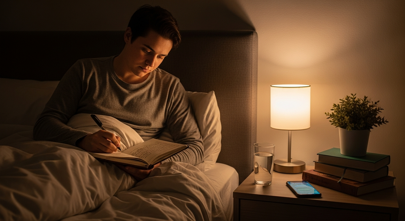 꿈 일지를 작성하는 한국인 모습, 무의식의 메시지를 기록하는 과정의 이미지