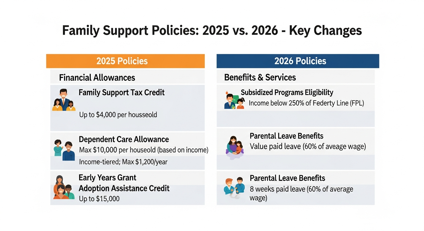2025년과 2026년 출산 육아 정책 비교표 인포그래픽