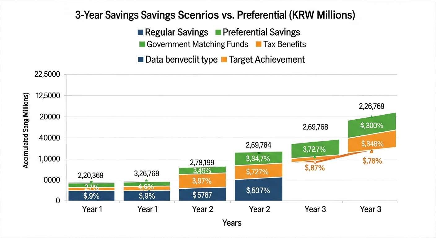 3년 후 예상 수령액 시뮬레이션을 보여주는 금융 차트 시각화