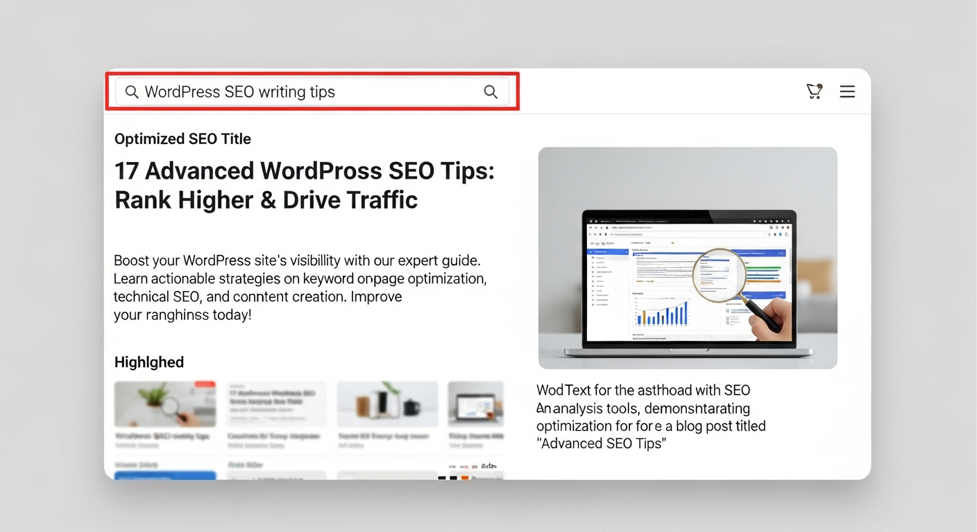 검색 상위 노출을 위한 최적화된 제목과 메타 설명이 포함된 검색 결과 화면