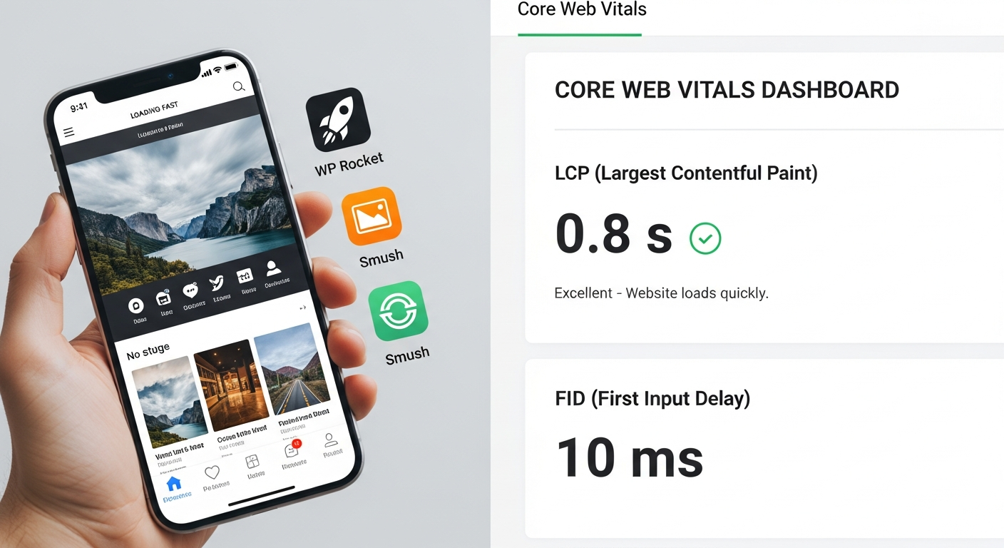 사이트 속도 최적화와 모바일 퍼스트 인덱싱을 위한 핵심 지표와 플러그인 사용 화면