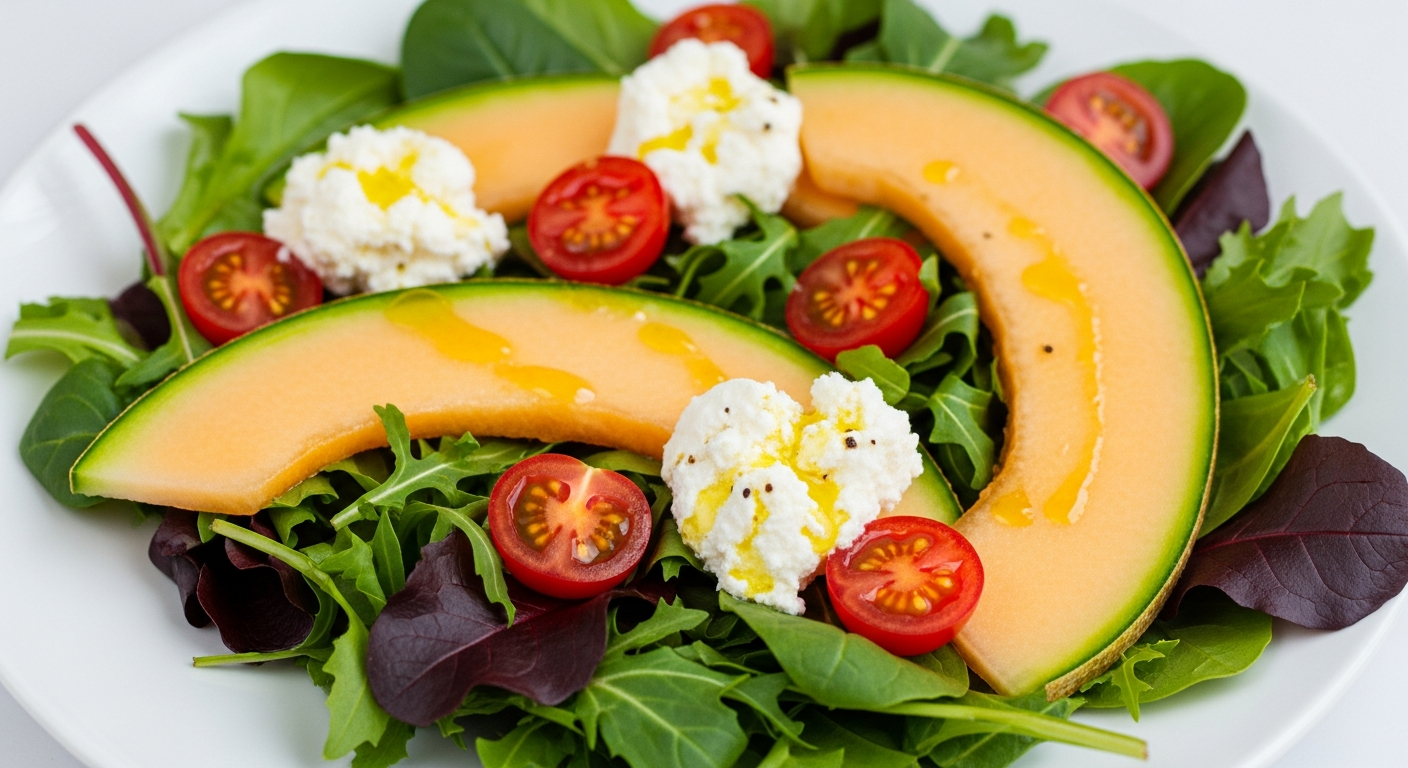 참외 샐러드를 담은 신선한 과일 샐러드 접시