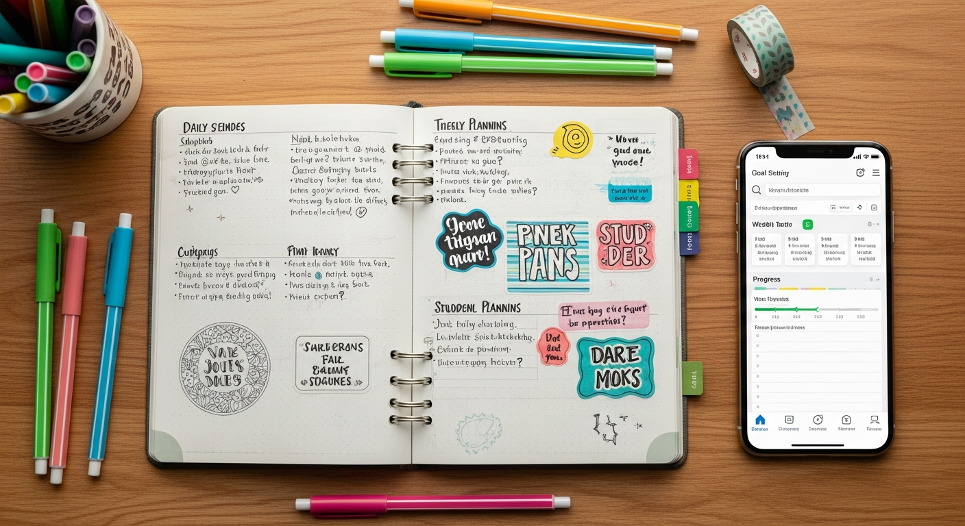 중고등학생의 자기주도학습을 돕는 아날로그와 디지털 플래너 비교 화면