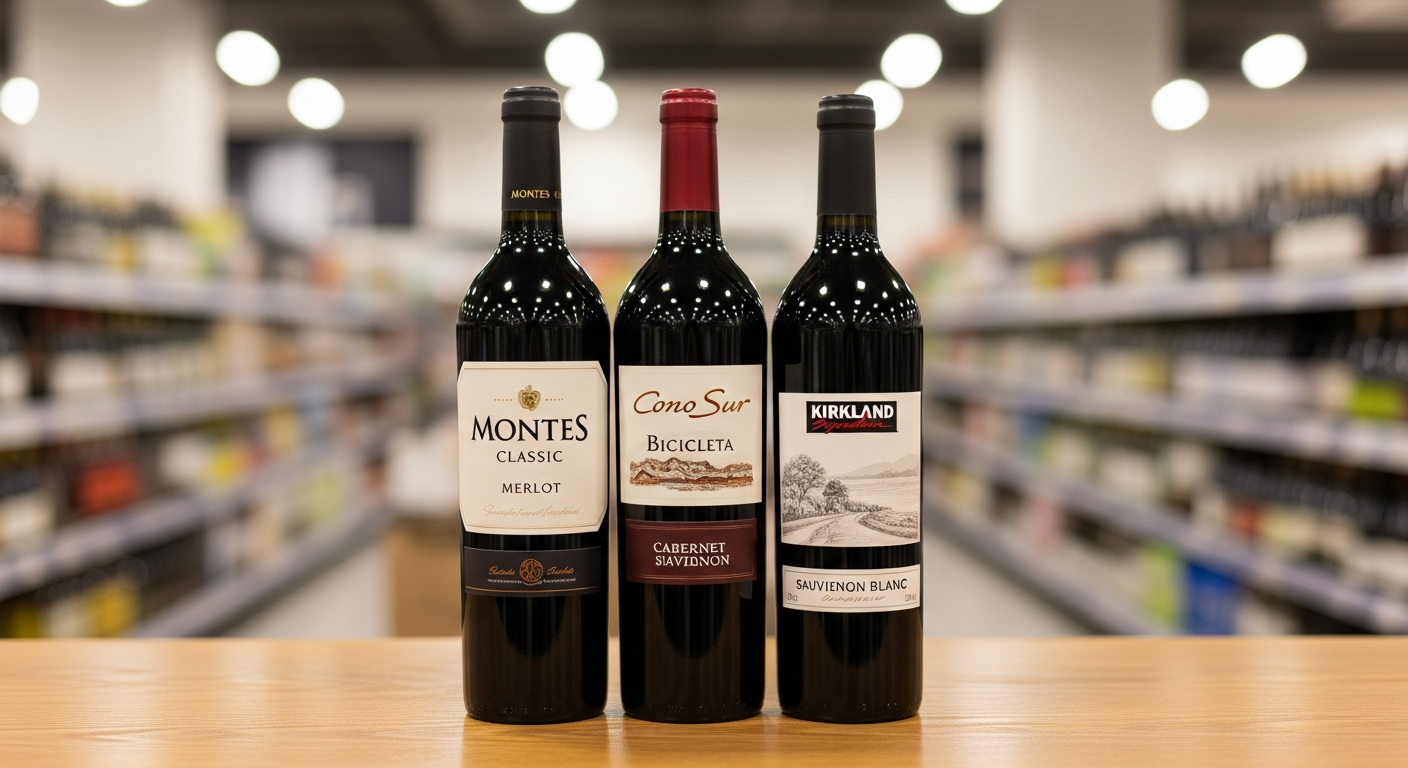 2026년 한국 시장에서 인기 있는 입문용 가성비 와인 병들이 나란히 진열된 모습