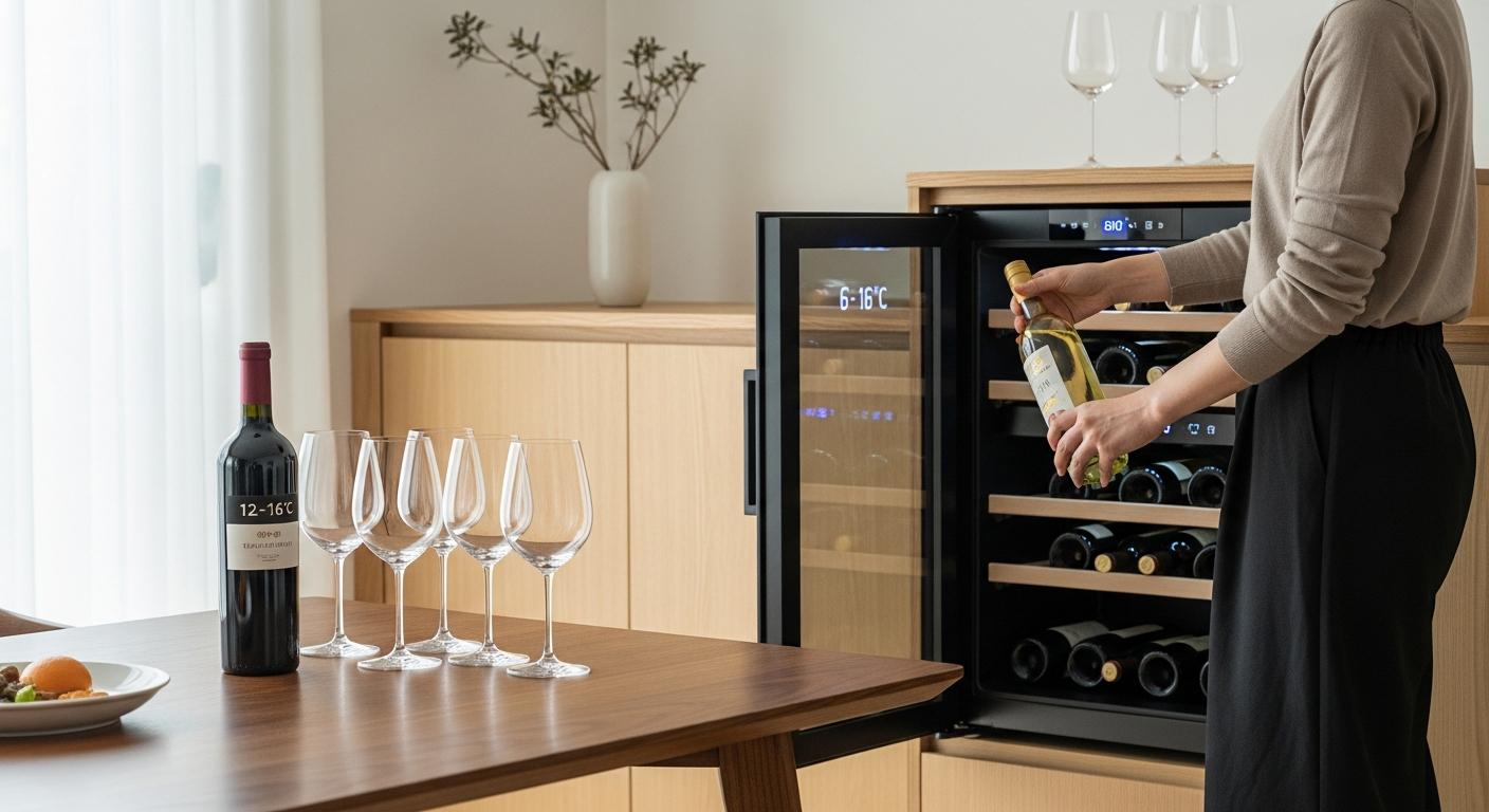 라이트 바디 와인을 적정 온도에 맞춰 서빙하는 모습