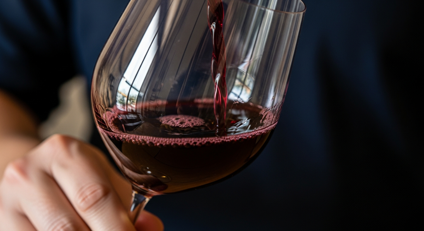 와인 한잔과 그것의 떫은맛을 상징적으로 표현한 이미지