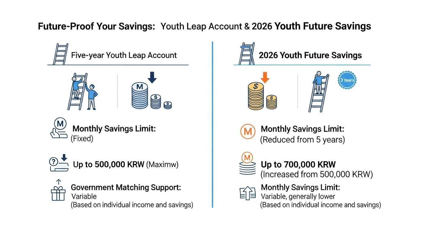 5년 청년도약계좌와 2026년 청년미래적금의 핵심 차이점 비교 인포그래픽