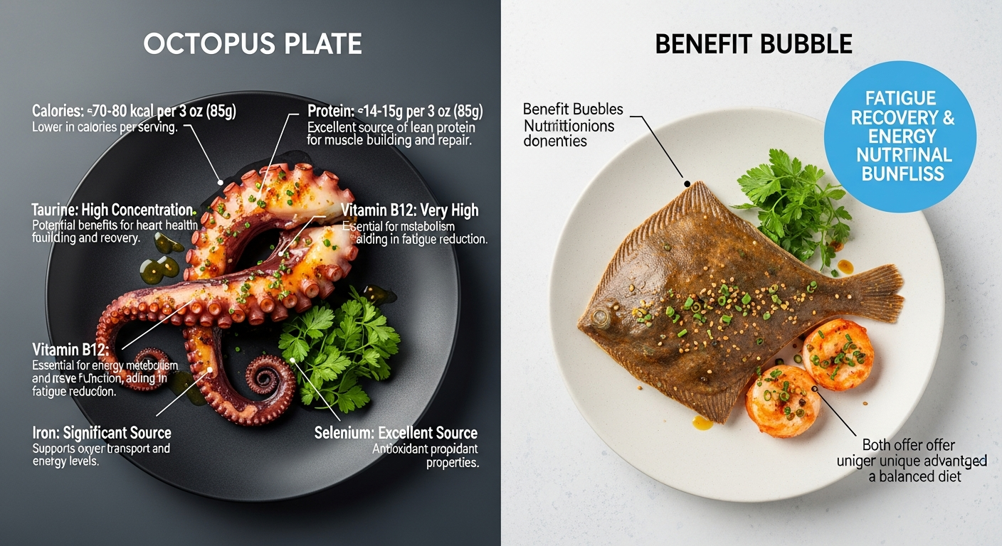 쭈꾸미와 도다리의 영양성분과 건강 효과를 비교한 과학적 인포그래픽