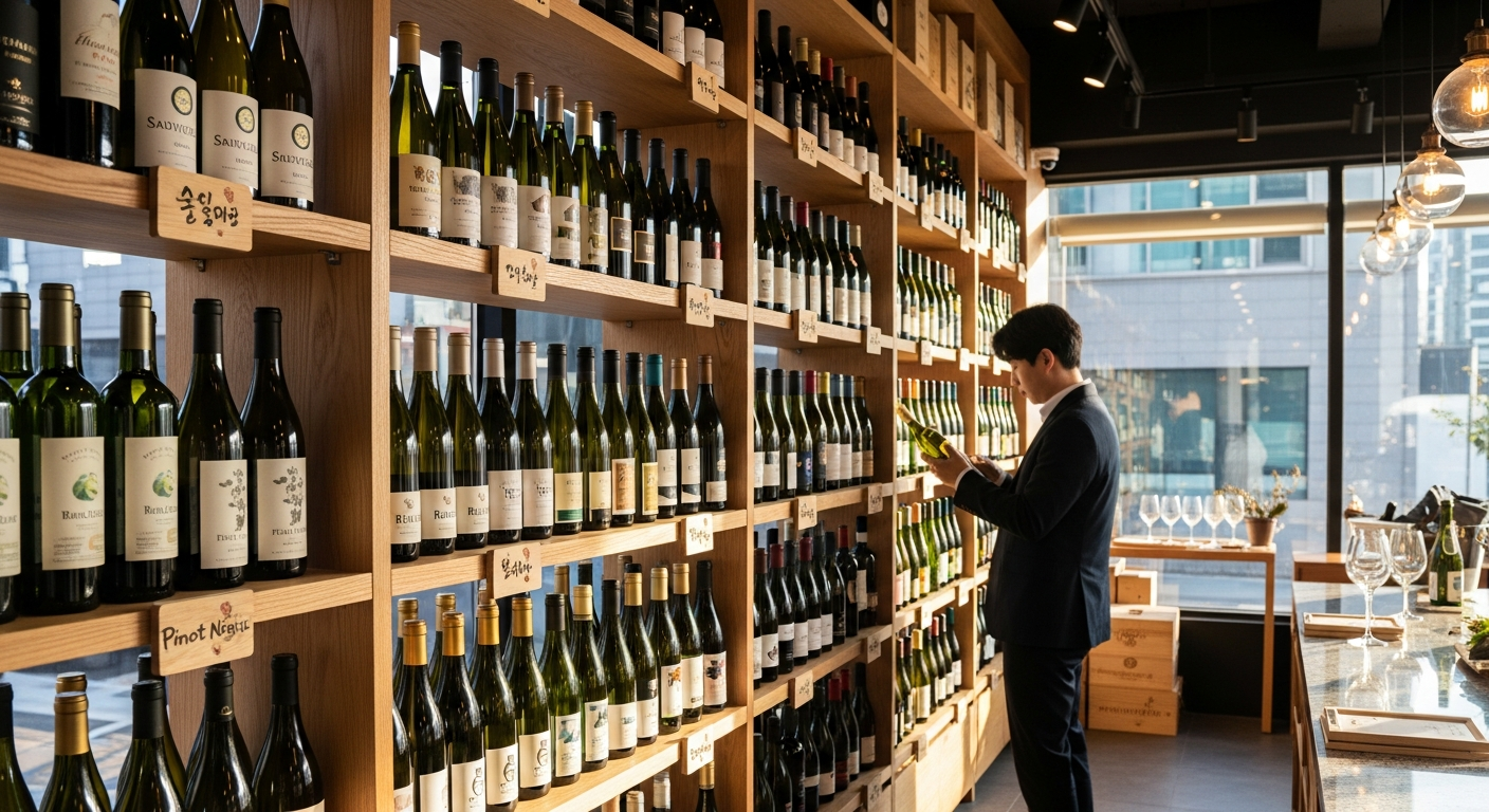 라이트 바디 와인 추천을 중심으로 한 한국 와인 숍 내부 모습