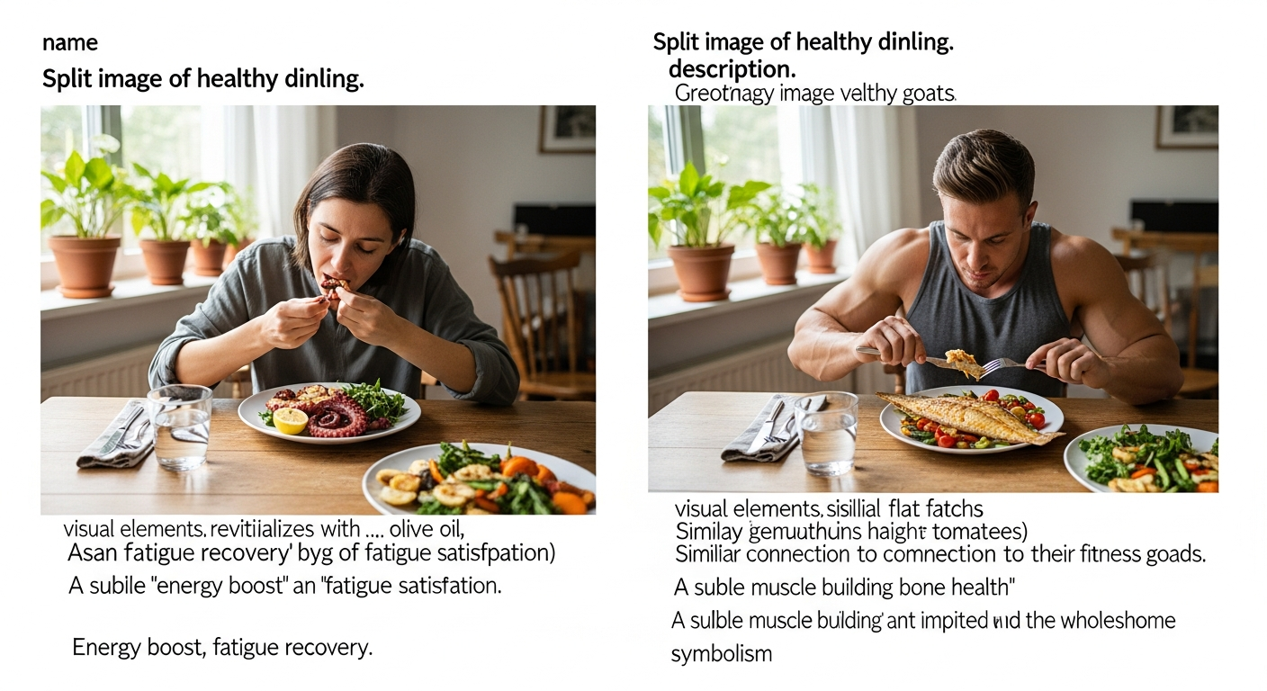 쭈꾸미를 먹어 피로 회복하는 사람과 도다리를 먹어 근력과 뼈 건강을 챙기는 사람의 일상생활 모습