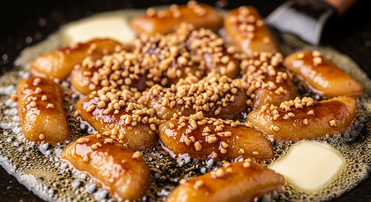 버터와 간장 소스로 맛있게 구워진 떡국떡 간식