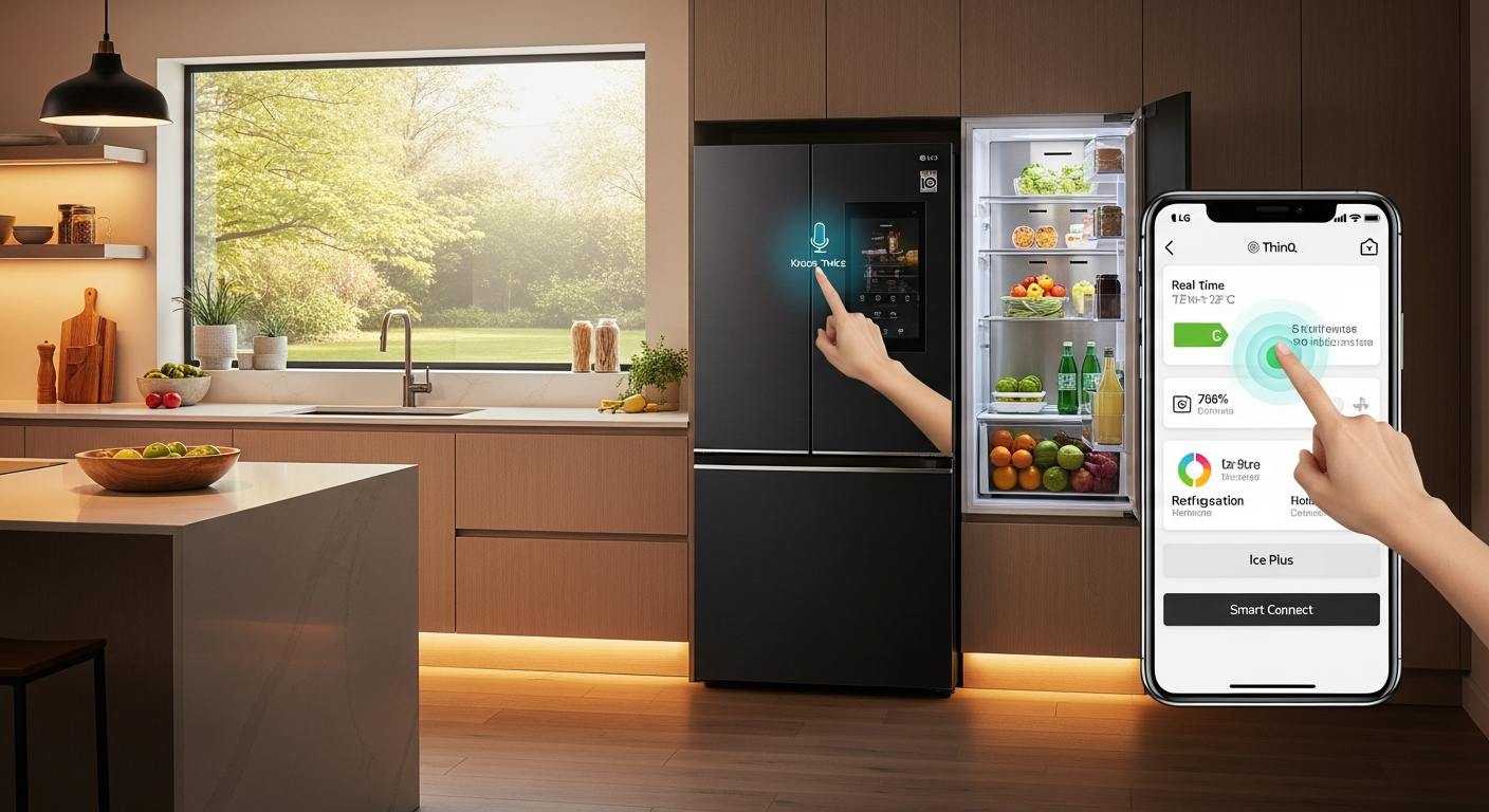 LG 디오스 오브제컬렉션 냉장고의 음성 AI와 노크온 기능