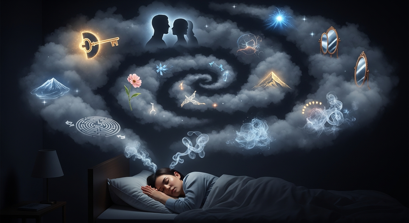 프로이트 꿈 해석 이론을 시각화한 무의식을 상징하는 꿈의 이미지