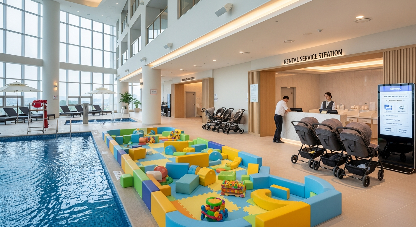 아기 동반 가족을 위한 최신 국내 여행지 호텔 내 실내 수영장과 키즈존, 아기 편의시설 이미지