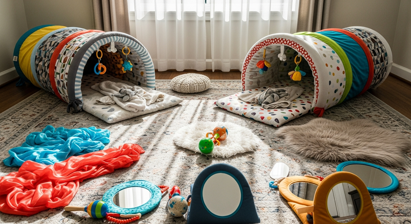 아기를 위한 아늑하고 안전한 실내 놀이터로 변신한 거실 모습