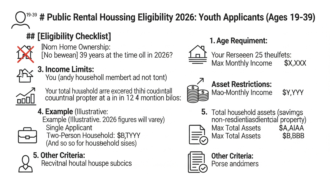 청년 공공임대주택 신청 자격 체크리스트를 보여주는 인포그래픽 일러스트