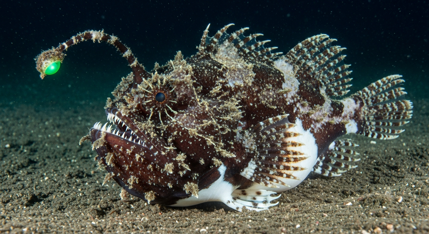 아귀의 검은 피부와 두툼한 속살을 보여주는 고화질 사진