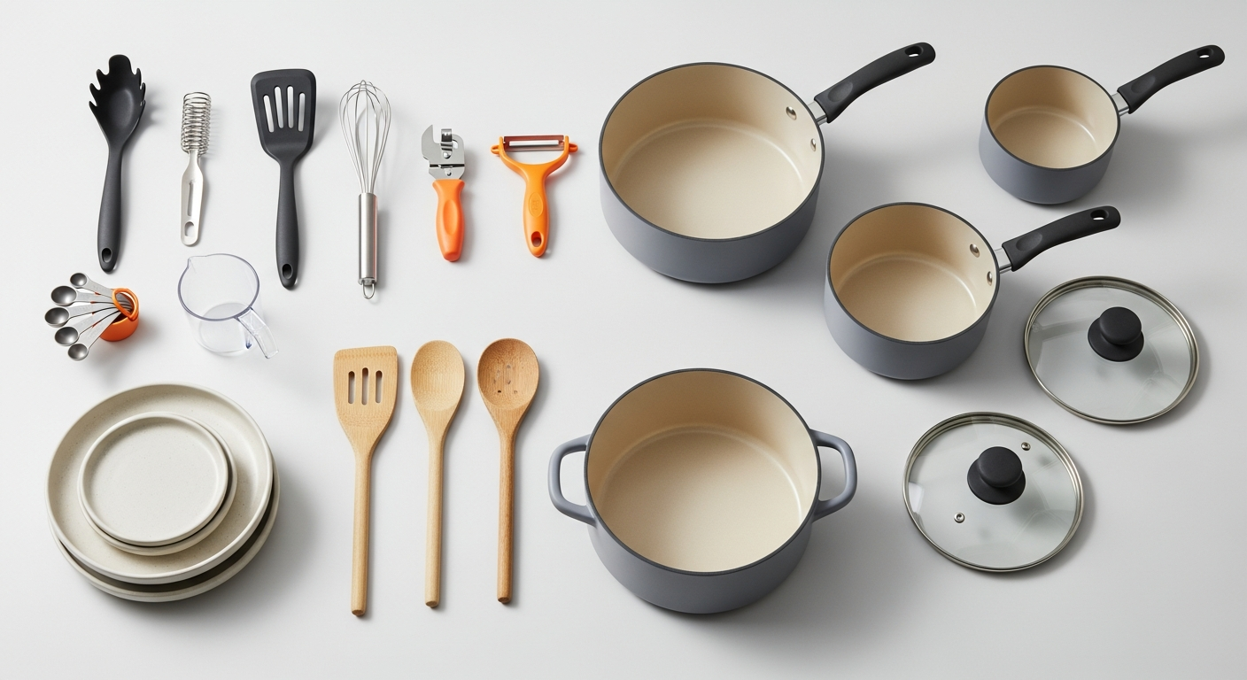 다섯 가지 브랜드 스타일을 상징하는 주방용품 플랫레이