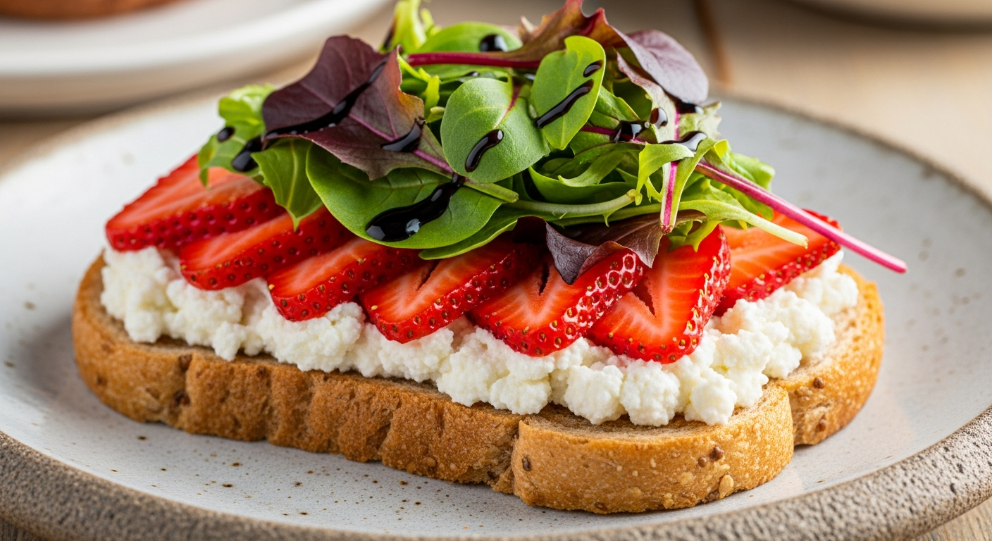 딸기 리코타치즈 오픈 샌드위치 모습