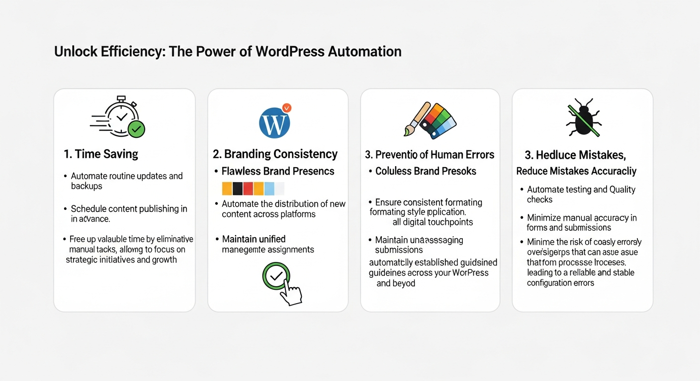 워드프레스 자동화의 4가지 핵심 이점 인포그래픽
