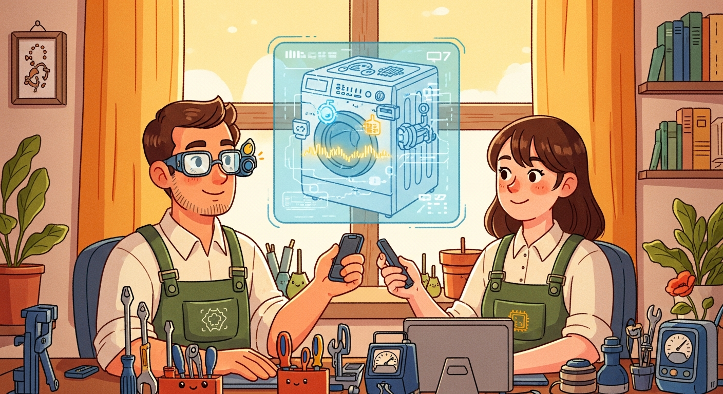 AI 기술과 스마트 기기를 활용하는 서비스 엔지니어 일러스트