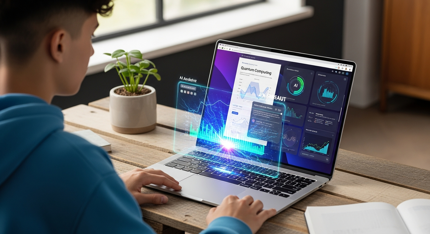 노트북으로 AI 기능을 활용하며 공부하는 학생의 모습